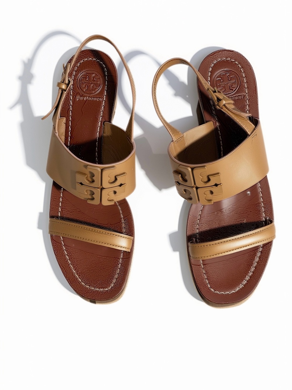 Tory Burch Two-Tone Tan and Brown Leather Slingback Sandals